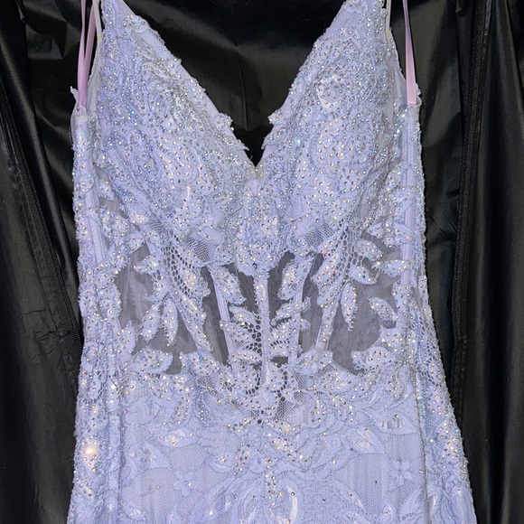 La Femme Lavender Lace Prom Dress - Picture 6 of 12